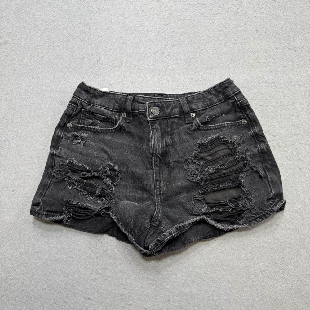 American Eagle Booty Shorts‎ Women's 2 Black Denim Distressed Cut Off High Rise